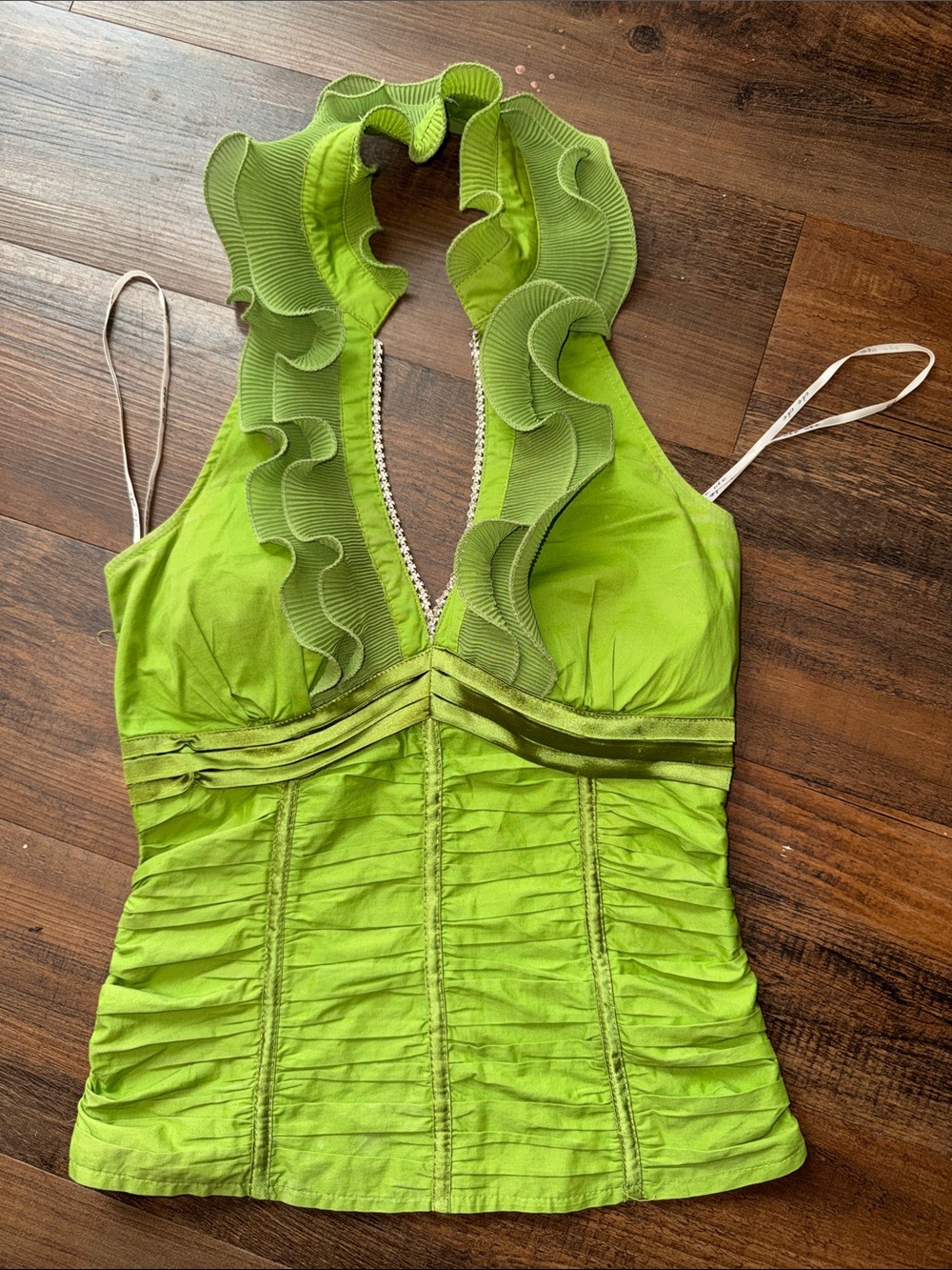 Y2K Ruffled Halter Camisole in Lime Green by